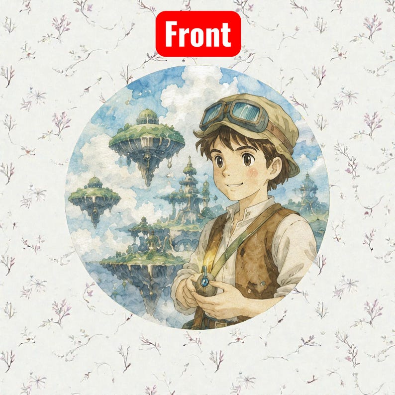 Studio Ghibli Inspired Cork-Back Coaster | Totoro & Spirited Away Art Drink Coaster | Set A Young Aviator Boy / 4" x 4"