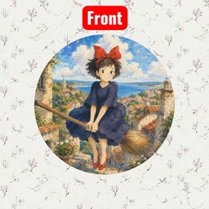 Studio Ghibli Inspired Cork-Back Coaster | Totoro & Spirited Away Art Drink Coaster | Set A Girl on Broomstick / 4" x 4"