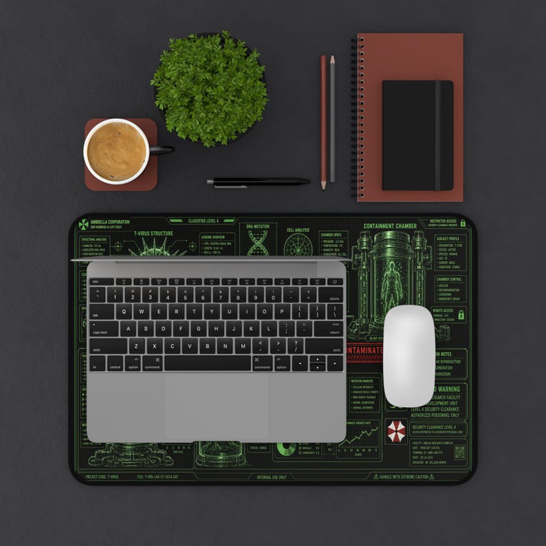 Biohazard Lab Gaming Mouse Pad, Sci Fi Research Desk Mat, Green Virus Lab Desk Pad, Cyberpunk Horror Gamer Mousepad, Tech Gift for Gamers image 4