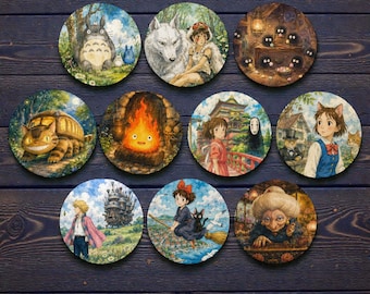 Studio Ghibli Inspired Cork-Back Coaster | Totoro & Spirited Away Art Drink Coaster | Set B