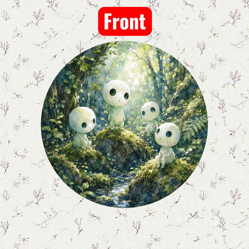 Studio Ghibli Inspired Cork-Back Coaster | Totoro & Spirited Away Art Drink Coaster | Set A Forest Kodama Spirits / 4" x 4"