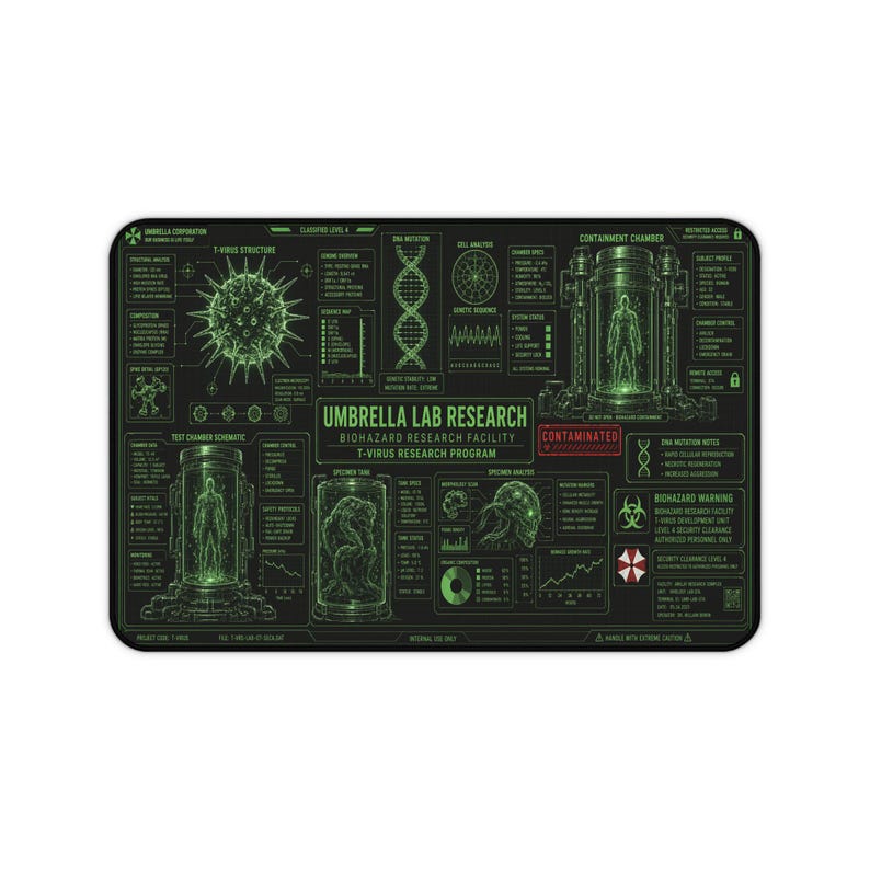 Biohazard Lab Gaming Mouse Pad, Sci Fi Research Desk Mat, Green Virus Lab Desk Pad, Cyberpunk Horror Gamer Mousepad, Tech Gift for Gamers image 3