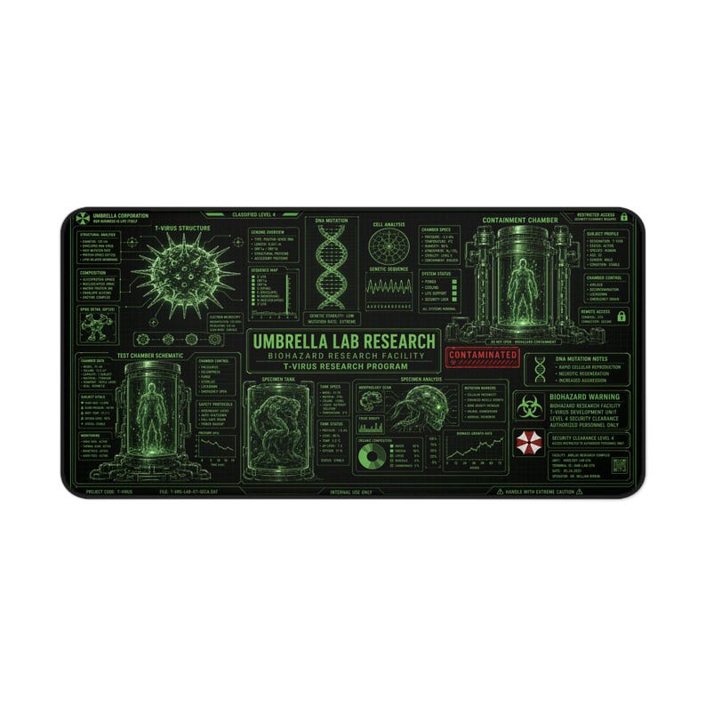 Biohazard Lab Gaming Mouse Pad, Sci Fi Research Desk Mat, Green Virus Lab Desk Pad, Cyberpunk Horror Gamer Mousepad, Tech Gift for Gamers image 9