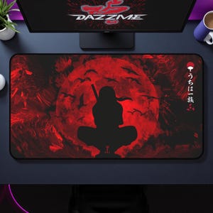 Alfombrilla de ratón Shinobi Luna Sangrienta | Alfombrilla de escritorio grande de anime ninja | Alfombrilla de ratón para juegos Luna Roja | Alfombrilla de escritorio gamer extendida