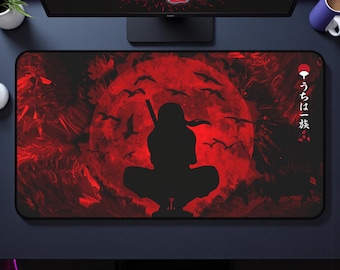 Blood Moon Shinobi Mouse Pad | Large Anime Ninja Desk Mat | Red Moon Gaming Mousepad | Extended Gamer Desk Pad