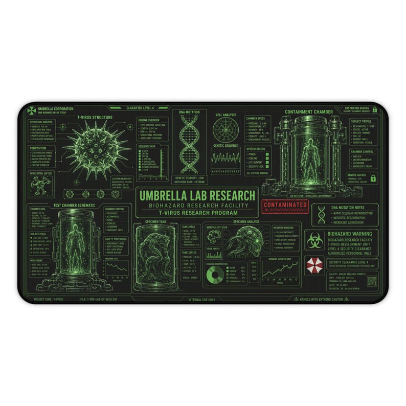 Biohazard Lab Gaming Mouse Pad, Sci Fi Research Desk Mat, Green Virus Lab Desk Pad, Cyberpunk Horror Gamer Mousepad, Tech Gift for Gamers image 6
