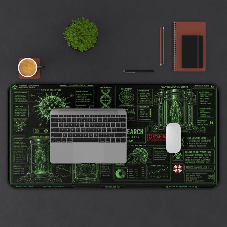 Biohazard Lab Gaming Mouse Pad, Sci Fi Research Desk Mat, Green Virus Lab Desk Pad, Cyberpunk Horror Gamer Mousepad, Tech Gift for Gamers image 10