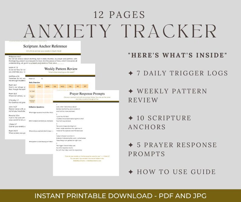 Weekly Trigger Log Christian Anxiety Tracker Printable | Faith Trigger Log Scripture ...