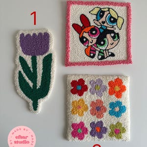 Hand Tufted Wall Art, Punch Needle Wall Hanging, Colourful Wall Ornamental, Home Decor, Tufted Wall Art, Tufted Rug, Powerpuff Girls