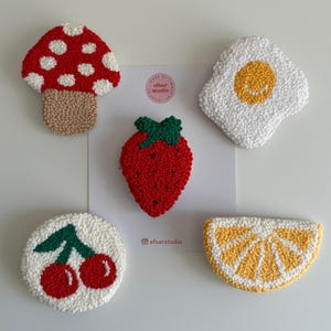 Punch Needle Hair Clips – Strawberry, Mushroom, Egg, Cherry, Lemon – Handmade Fruit & Food Barrettes  Cute Embroidered Accessories for Girls