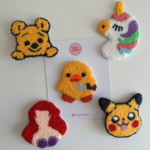 Haarspeldjes perforator – Handgemaakte speldjes met stripfiguur – Pikachu, Eenhoorn, Zeemeermin, Eend, Beer – Schattige geborduurde haaraccessoires