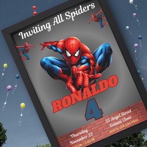 Editable Spiderman Invitation, Spider Man Invitation, Spiderman Birthday Party Digital Invitation, Digital Download, Editable Template Canva