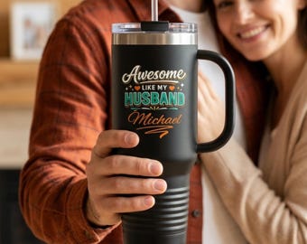Vaso personalizado para marido con nombre personalizado, regalo divertido de la esposa, regalo de cumpleaños o Navidad para él, taza de viaje de 1,2 litros (40 oz).