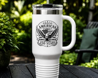 Proud American Family 250 Years Patriotic Eagle 40oz Tumbler, USA Freedom Travel Mug Gift for Dad