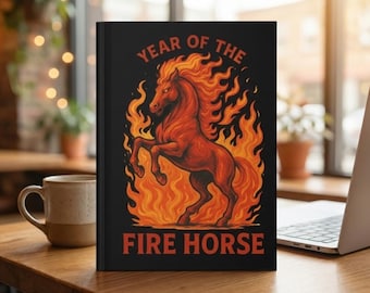 Jahr des Feuerpferdes Journal, feurige Sternzeichen Kunst Motivationsgeschenk, Chinesisches Neujahr, Mond Energie Astrologie inspiriertes Notizbuch