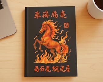 Fire Horse Chinese New Year Journal, Fiery Zodiac Art Notebook, Lunar New Year Gift, Powerful Flaming Horse Design