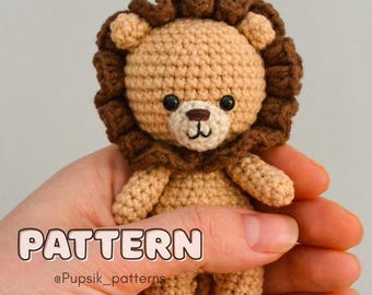 Motif lion au crochet, petit animal de safari Amigurumi (tutoriel PDF)
