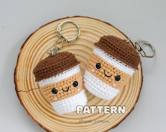 Porte-clés mini tasse à café au crochet | Tutoriel PDF facile pour Amigurumi + vidéo