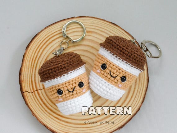 Crochet Pattern  Mini Coffee Cup Keychain| Easy Amigurumi PDF Tutorial + video