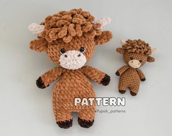 Mini modèle au crochet vache Highland | Tutoriel PDF Amigurumi Calf (téléchargement instantané)