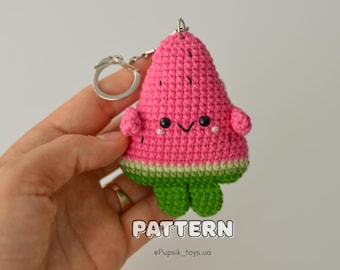 Crochet mini  Watermelon Keychain Pattern, Amigurumi Watermelon PDF, Crochet Fruit