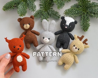 Patron au crochet Amigurumi : ours, lapin, mouffette, écureuil, cerf (PDF)