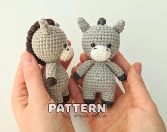 Crochet Cute Donkey Pattern, Amigurumi Little donkey PDF Tutorial, Farm animal