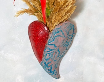 Ceramic wall hanging vase, whimsical ceramic vase, heart shaped clay pot for flowers. handmade valentine heart, gift of love