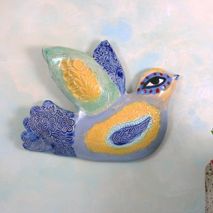 Ceramic Wall Bird, Clay Bird, Ceramic Wall Art, Bird Art, Ceramic Sculpture, Bird Hanging, Hand Made Ceramics by Cathy Kiffney image 2