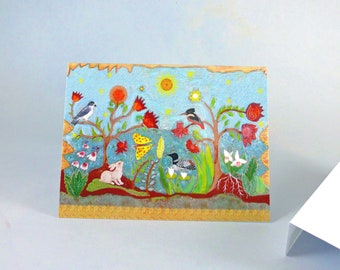 Enchanted Garden Notecard with Envelopes. Greeting Card, Folded -One  Premium glossy stationary, whimsical card, blank inside