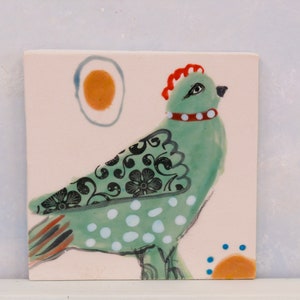 Ceramic bird tiles, handmade clay tile art, birds and eggs painted tile, wall art, small bird art, colorful Gift for mother, baby shower Design 1.