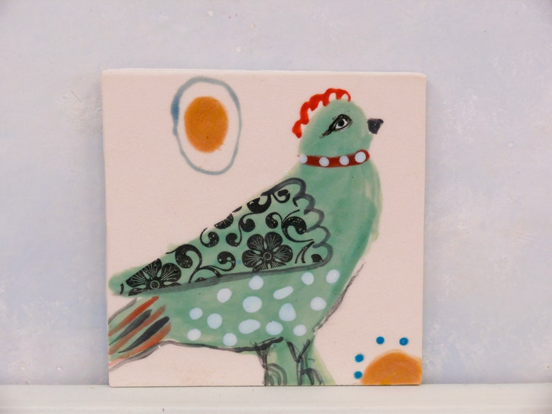 Ceramic bird tiles, handmade clay tile art, birds and eggs painted tile, wall art, small bird art, colorful Gift for mother, baby shower image 2