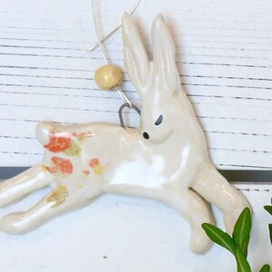 Rabbit Ornament with hanging wire. Ceramics Rabbit Ornament, hanging bunny Tree Decoration, whimsical handmade rabbit decoration, Hare art image 4