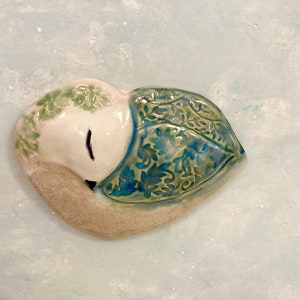 Sweet sleeping bird wall hanging, handmade ceramic wall bird, art for small space, cozy home, nursery, bathroom art, unique studio ceramics image 5