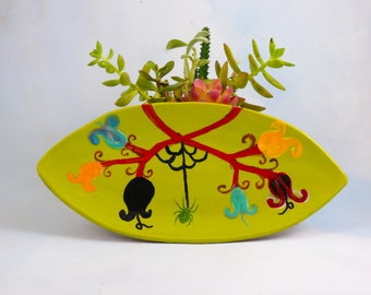 Handmade Ceramic Tray, Colorful Oval ceramic bowl, Itsy Bitsy Spider, Spoon Rest, Serving Dish, Olive Tray, Cathy Kiffney Ceramics