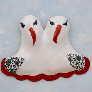 Albatross couple ceramic wall art sculpture, Unique Ceramic Wall Sculpture, Bird sculpture Ceramic Wall Birds, gift for couples