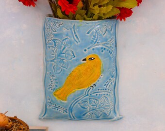 Ceramic Wall Hanging Pocket Vase, Unique wall decor, bird vase, handmade porcelain ceramic vases, pottery vase for flowers by Cathy Kiffney