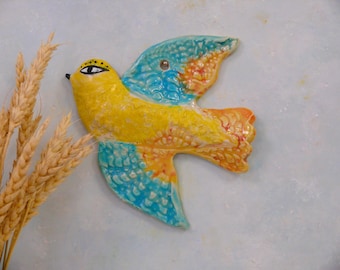 Ceramic Wall Hanging Bird, ceramic wall art, handmade ceramic wall birds, handmade ceramic bird art  by Cathy Kiffney
