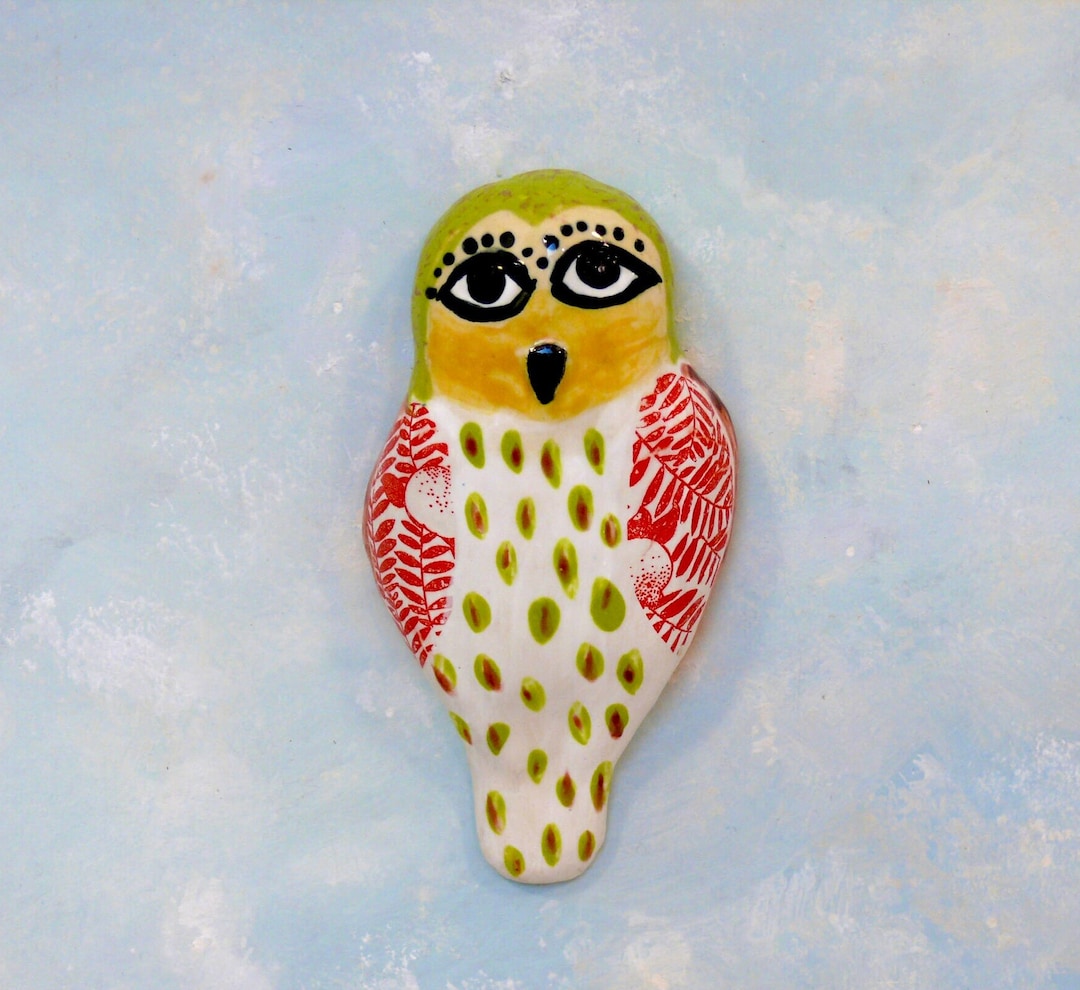 Colorful Ceramic Owl Wall Decor, Whimsical Owl Wall Art, Ceramic Wall