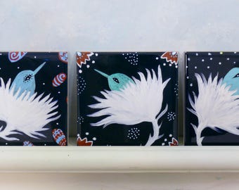 Juego de 3 azulejos de cerámica con diseño de pájaros para pared, decoración original con motivos de aves, pequeño juego de azulejos inspirados en la naturaleza, regalo para amantes de las aves.