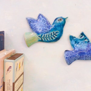 Two ceramic wall hanging birds, handmade wall birds. Love birds, gift for girlfriend, wife, wedding Bluebird of Happiness, blue bird tiles, image 2