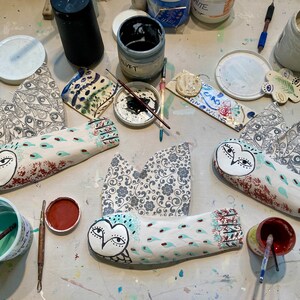Ceramic owl, handmade wall art