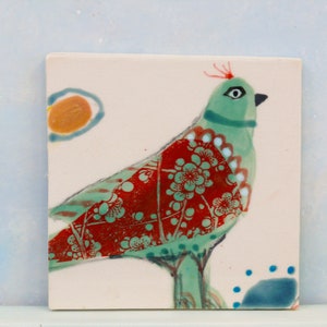 Ceramic bird tiles, handmade clay tile art, birds and eggs painted tile, wall art, small bird art, colorful Gift for mother, baby shower Design 3.