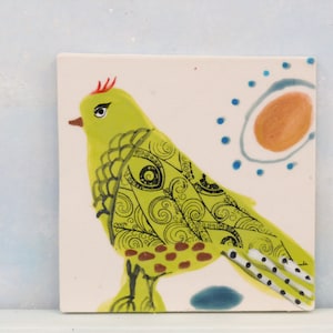 Ceramic bird tiles, handmade clay tile art, birds and eggs painted tile, wall art, small bird art, colorful Gift for mother, baby shower Design 2.