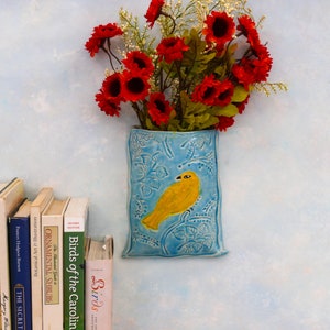 Ceramic Wall Hanging Pocket Vase, Unique wall decor, bird vase, handmade porcelain ceramic vases, pottery vase for flowers by Cathy Kiffney image 2