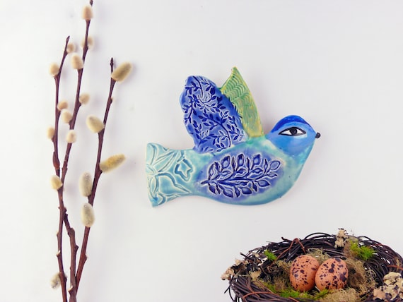 Handmade Ceramic Wall Hanging Bird, Cathy Kiffney Art