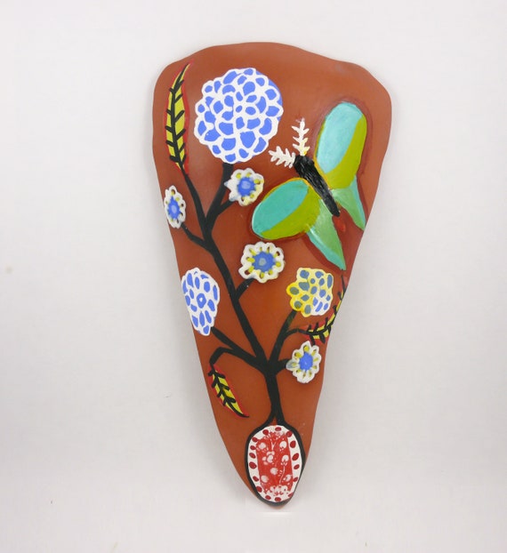 Wall Hanging Organic Tile Decorative Tile Ceramic Art Tile Ceramic Sculpture Hand Made by Cathy Kiffney