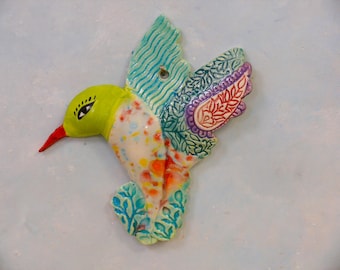 陶器のハチドリ | 陶器の壁アート | 陶器の鳥 | 陶器の庭の鳥 | 鳥の置物 | 陶器の鳥 | キャシー・キフニー作の陶器の鳥