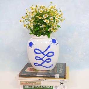 Ceramic Flower Vase, handmade blue and white pottery vase, snake spirit animal art, pot for flowers, centerpiece, minimal decor image 7