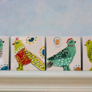 Ceramic bird tiles, handmade clay tile art, birds and eggs painted tile, wall art, small bird art, colorful Gift for mother, baby shower image 9